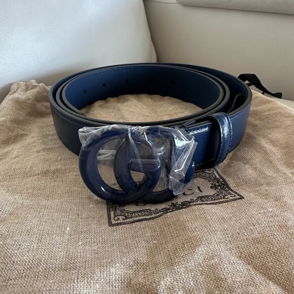 NEW GUCCI BLUE MARMONT BELT GG SIZE 80 Cm 32 In 100% Authentic - Picture 2 of 6